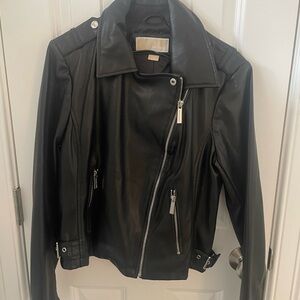 Michael Kors Black Moto Faux Leather Jacket with Asymmetrical Zipper